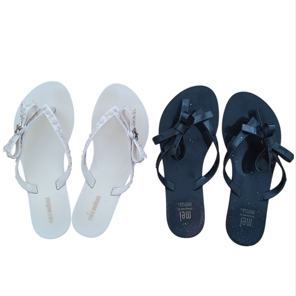 Mel By Melissa Girls Stars and Bows Black and White Flip-Flops